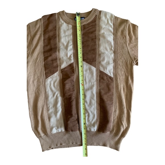 Vintage Platinum Mode Men’s Striped Faux Suede Patchwork Sweater XXL - Picture 3 of 8